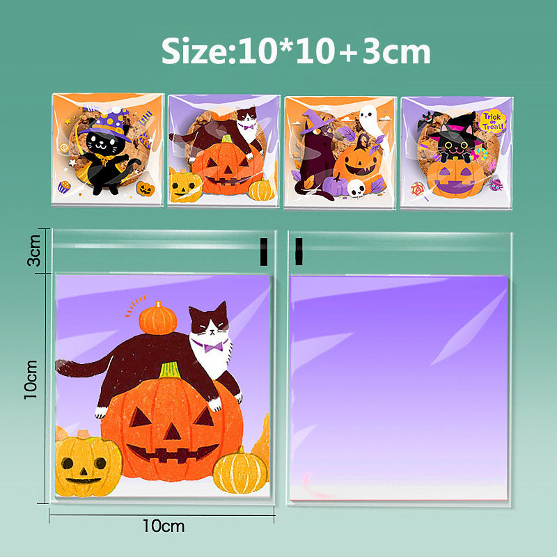 Halloween ghost bat printed clear opp small self-adhesive biscuits candies wrap bags 3.93*3.93 inches, 200pcs