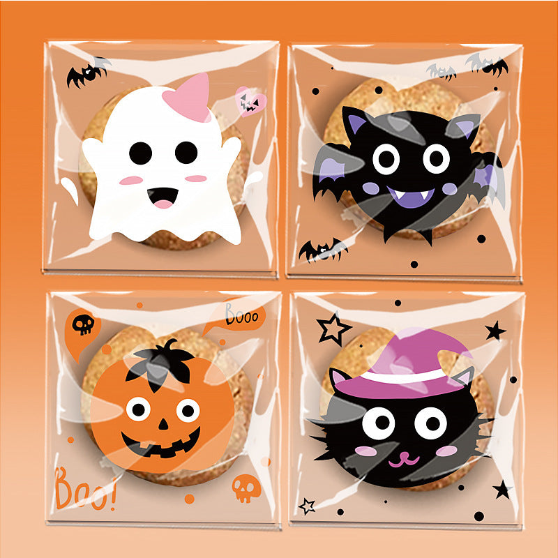200pcs Halloween theme printed clear opp small self-adhesive biscuits candies wrap bags 3.93*3.93 inches