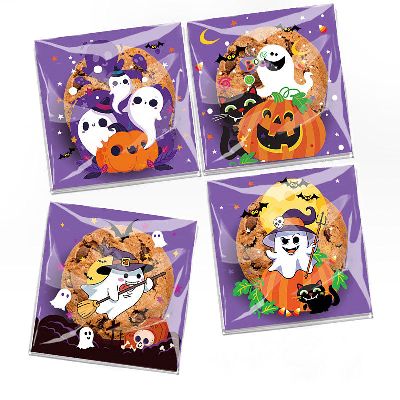 200pcs Halloween theme printed clear opp small self-adhesive biscuits candies wrap bags 3.93*3.93 inches