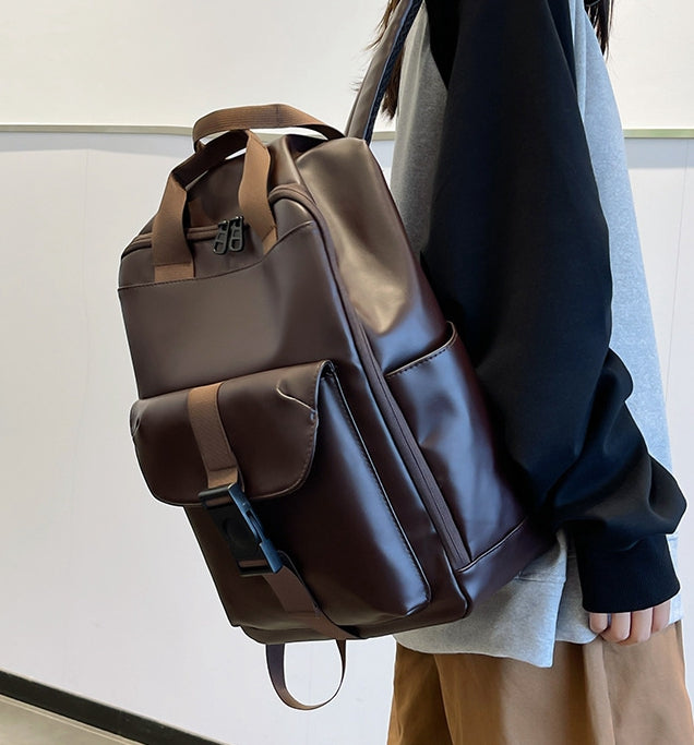 Unisex PU leather travel backpack, senior school bags for girls and boys