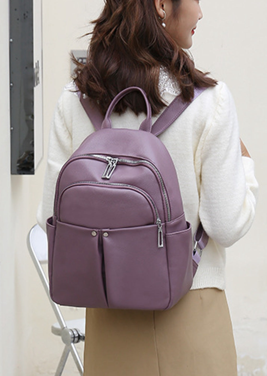 Faux leather multi-purpose small backpack for women travel work