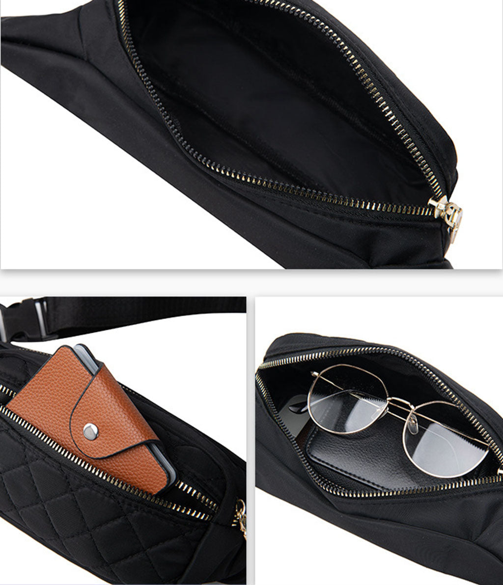 Lightweight quilted nylon crossbody fanny pack bag for daily running