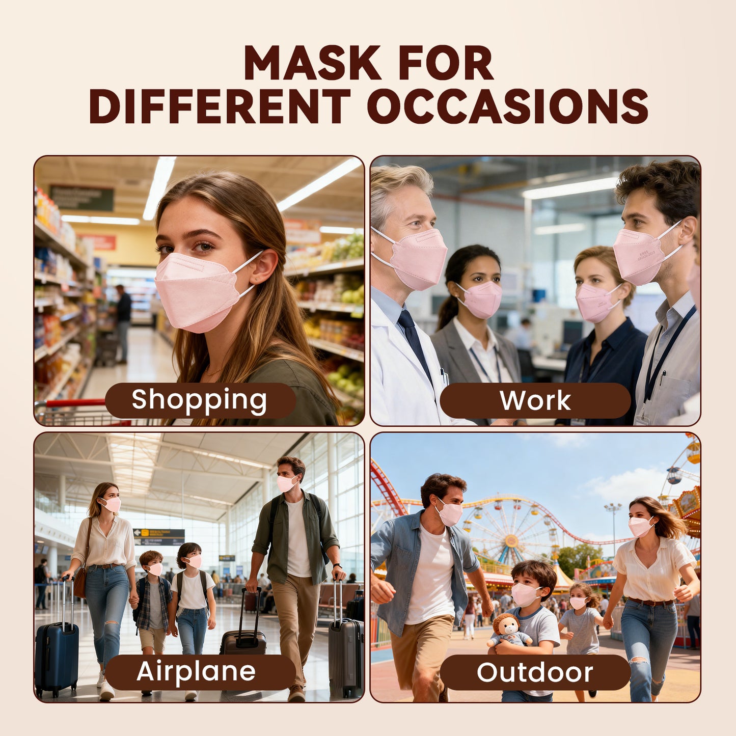 Edith qi KN95 Face Mask 50 PCS, 5 Ply Pink Disposable Face Masks for Adults Filter Efficiency 95%, Protection against PM 2.5 Smoke Particles
