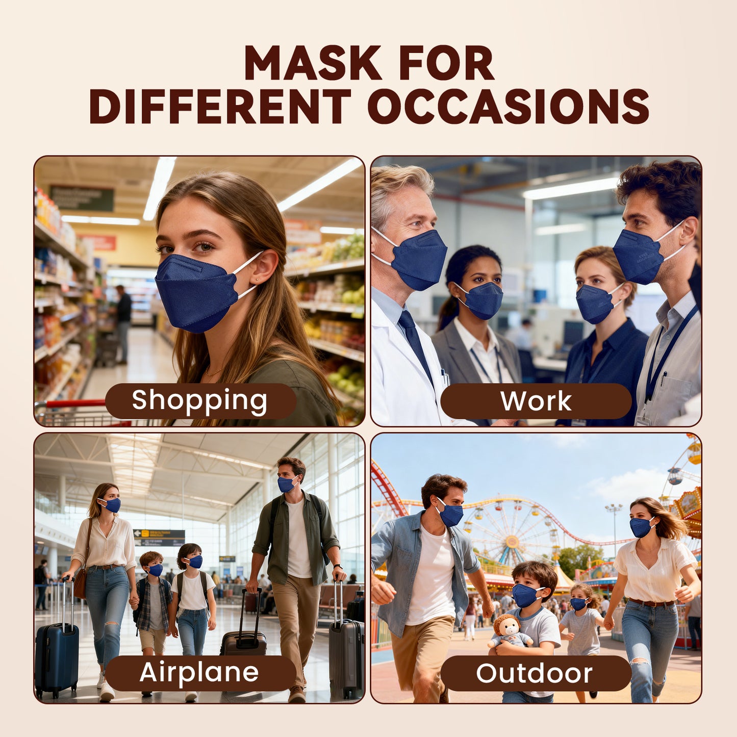 Edith qi KN95 Face Masks 50 PCS, 5 Ply Navy Disposable Face Masks for Adults Filter Efficiency 95%, Protection against PM 2.5 Smoke Particles