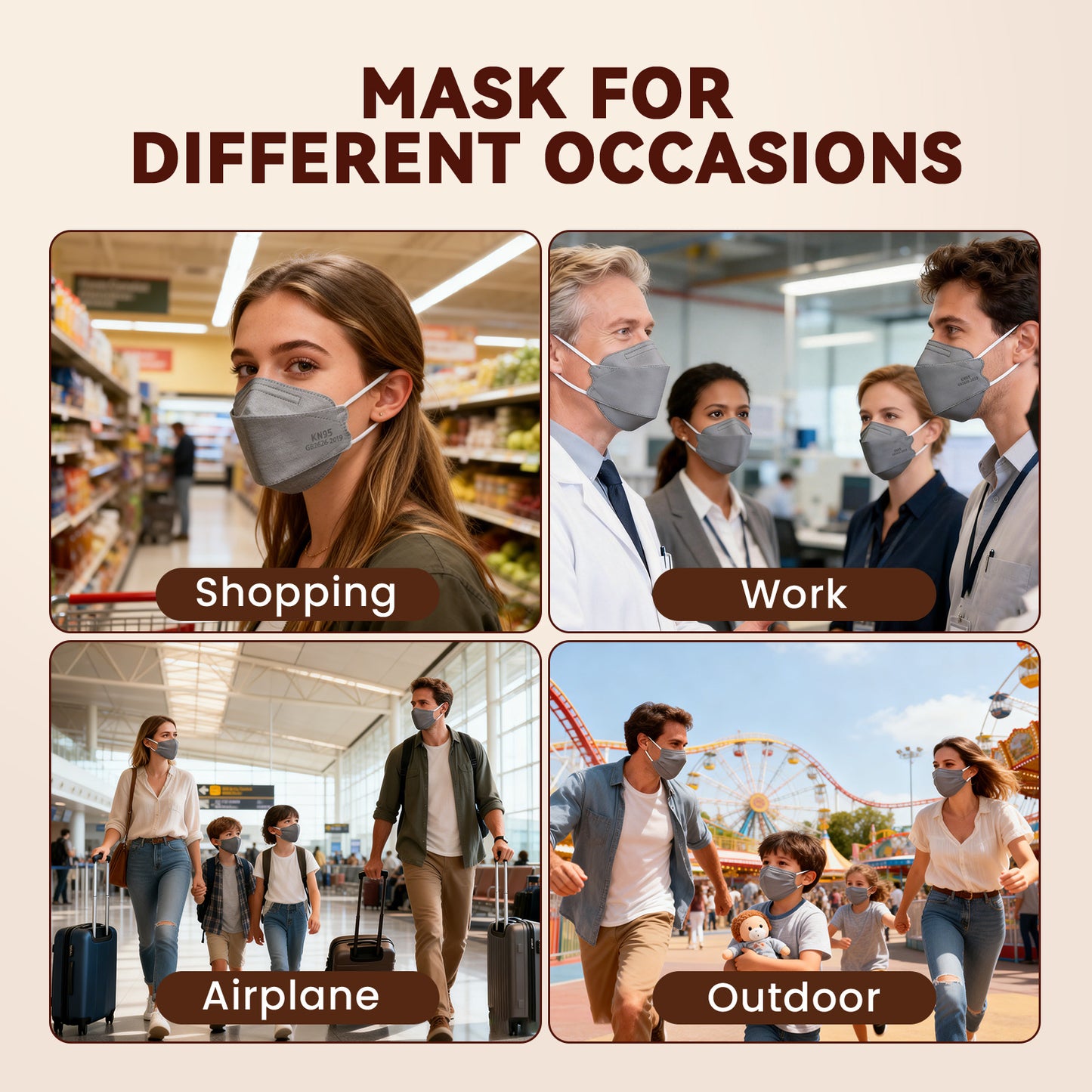 Edith qi KN95 Face Masks 50 PCS, 5 Ply Gray Disposable KN95 Masks for Adults Filter Efficiency 95%, Protection against PM 2.5 Smoke Particles