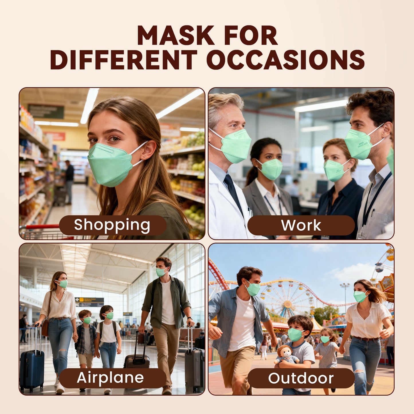 Edith qi KN95 Face Mask 50 PCS, 5 Ply Green Disposable Face Masks for Adults Filter Efficiency 95%, Protection against PM 2.5 Smoke Particles