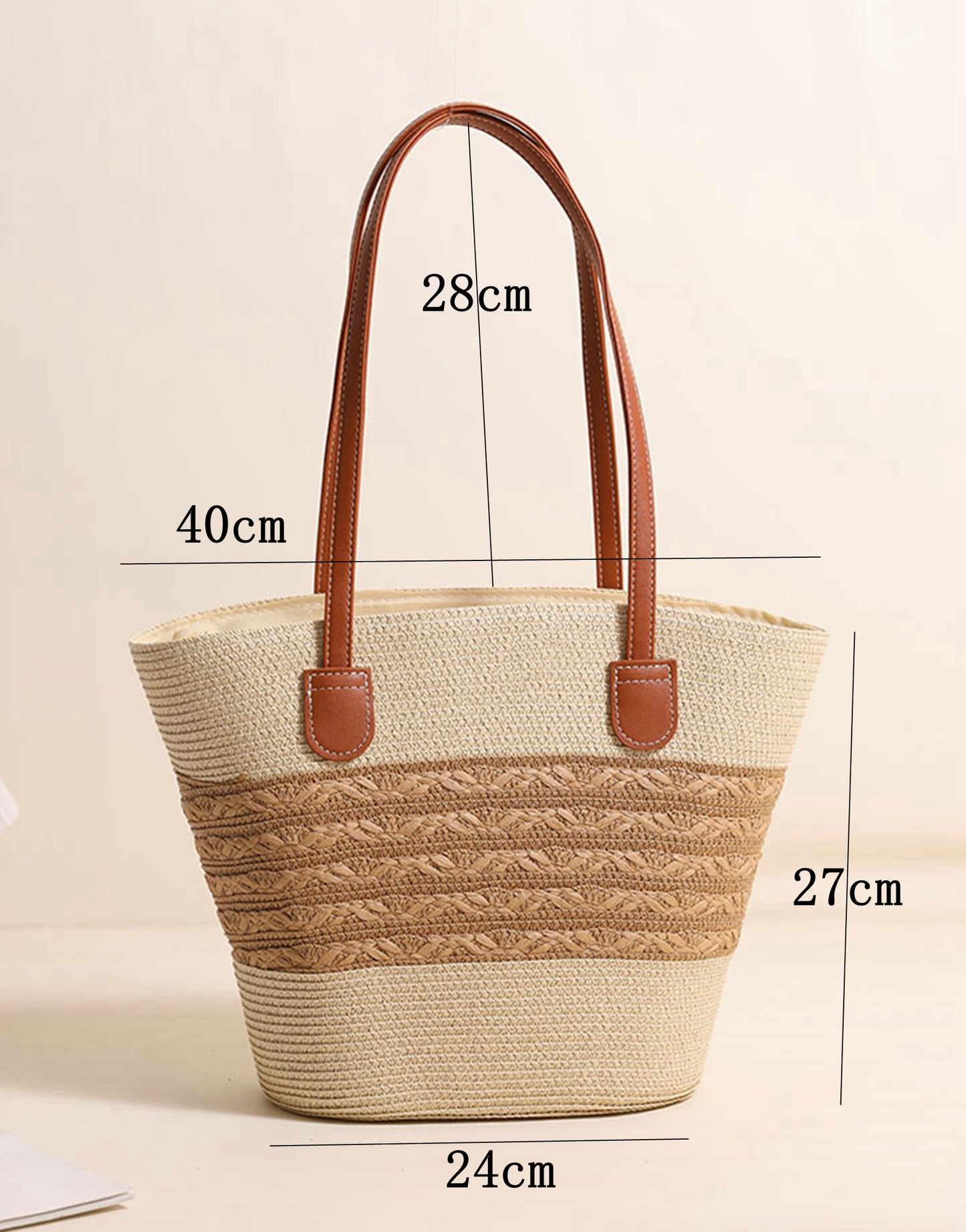 Chic handmade straw knitted summer beach tote handbag trapezoid bag HB2400019