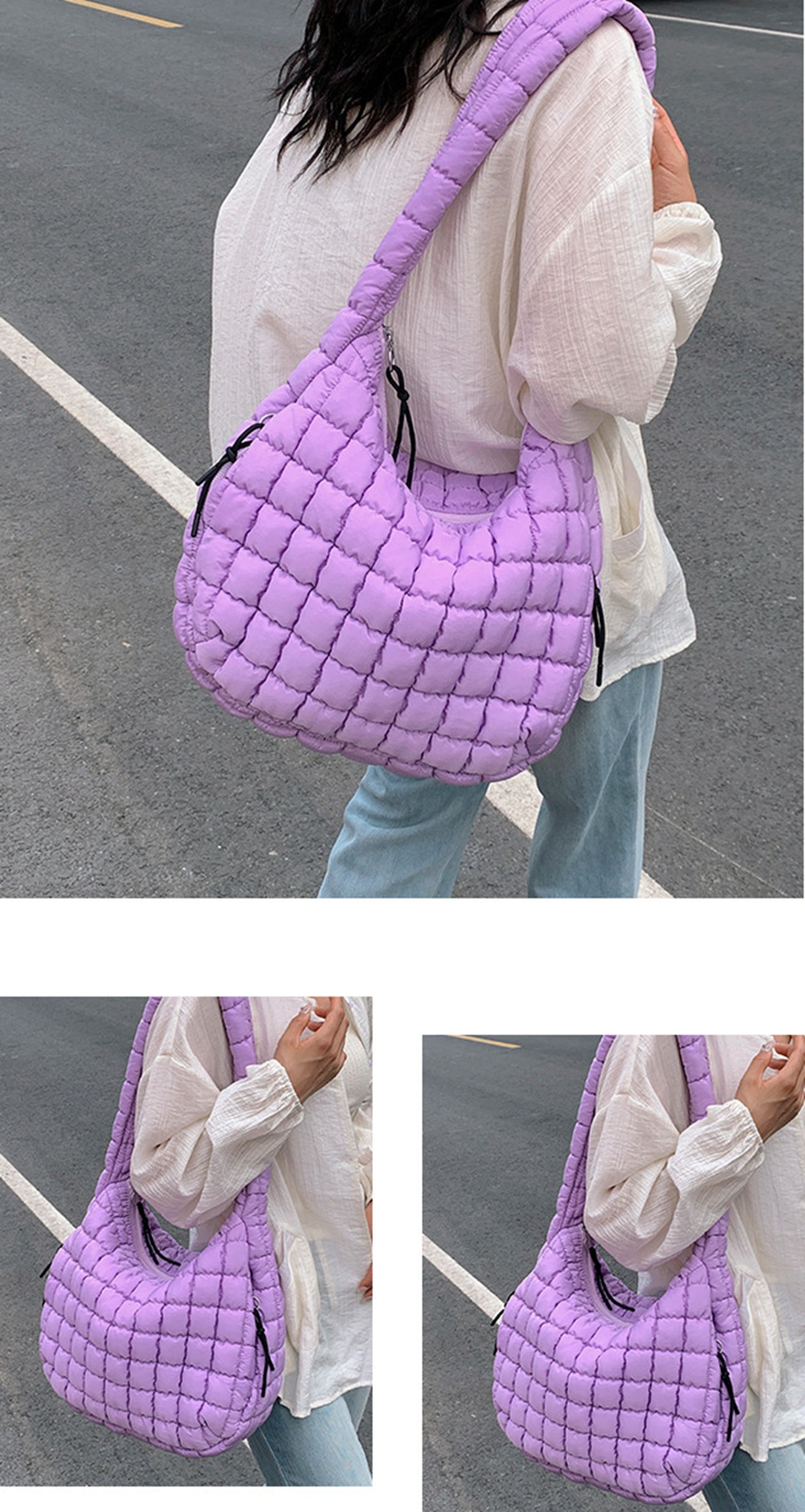 Hot pink quilted puffy crossbody shoulder bag HB2400026