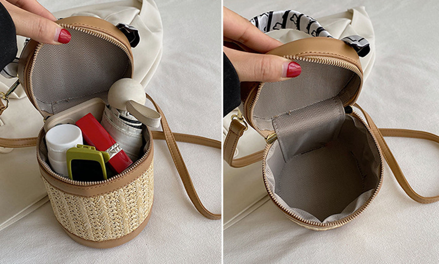 Unique straw knitted bucket handbag,cute cross boy purse