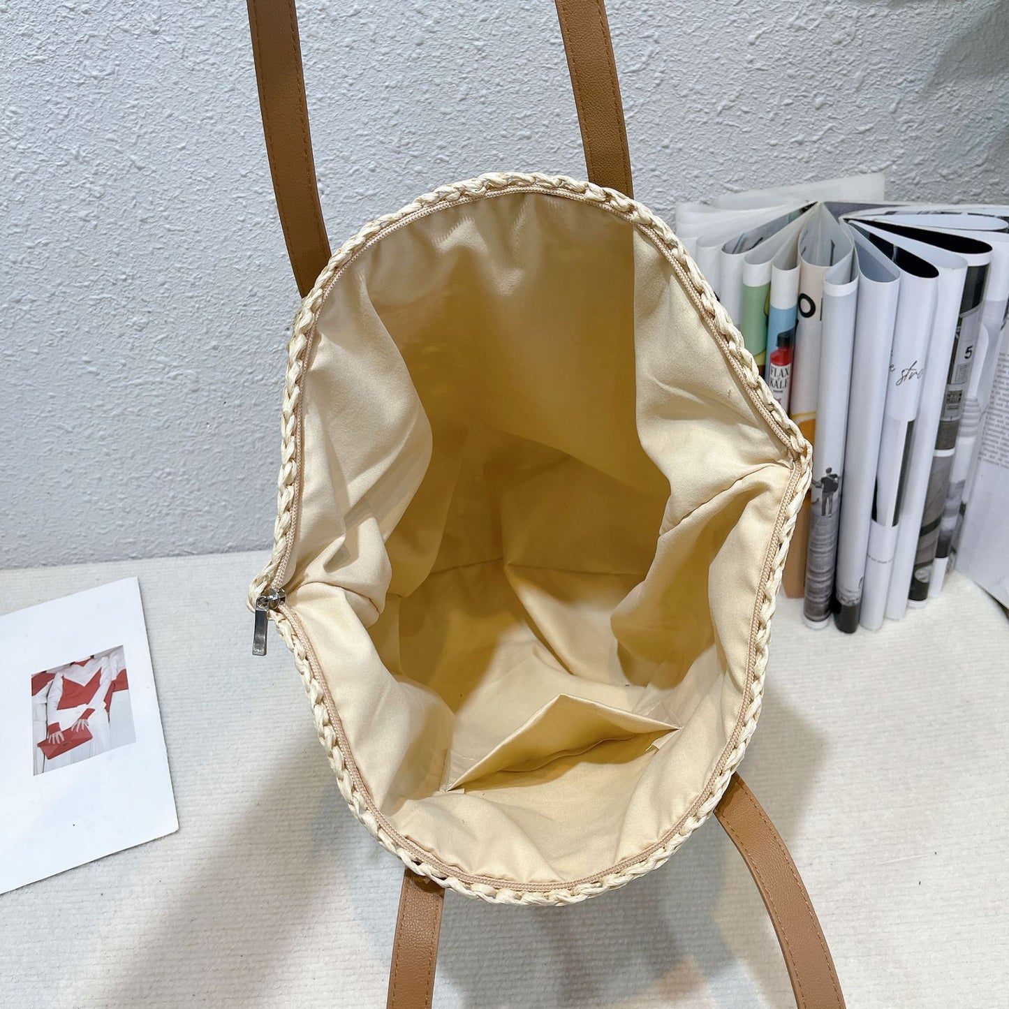 Stylish handmade straw knitted summer beach tote handbag for women