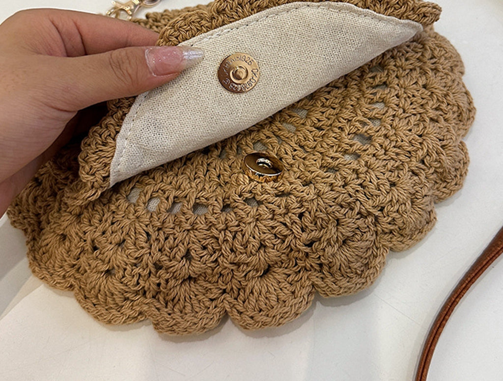 Cute handmade knitted summer beach crossbody handbag HB240006