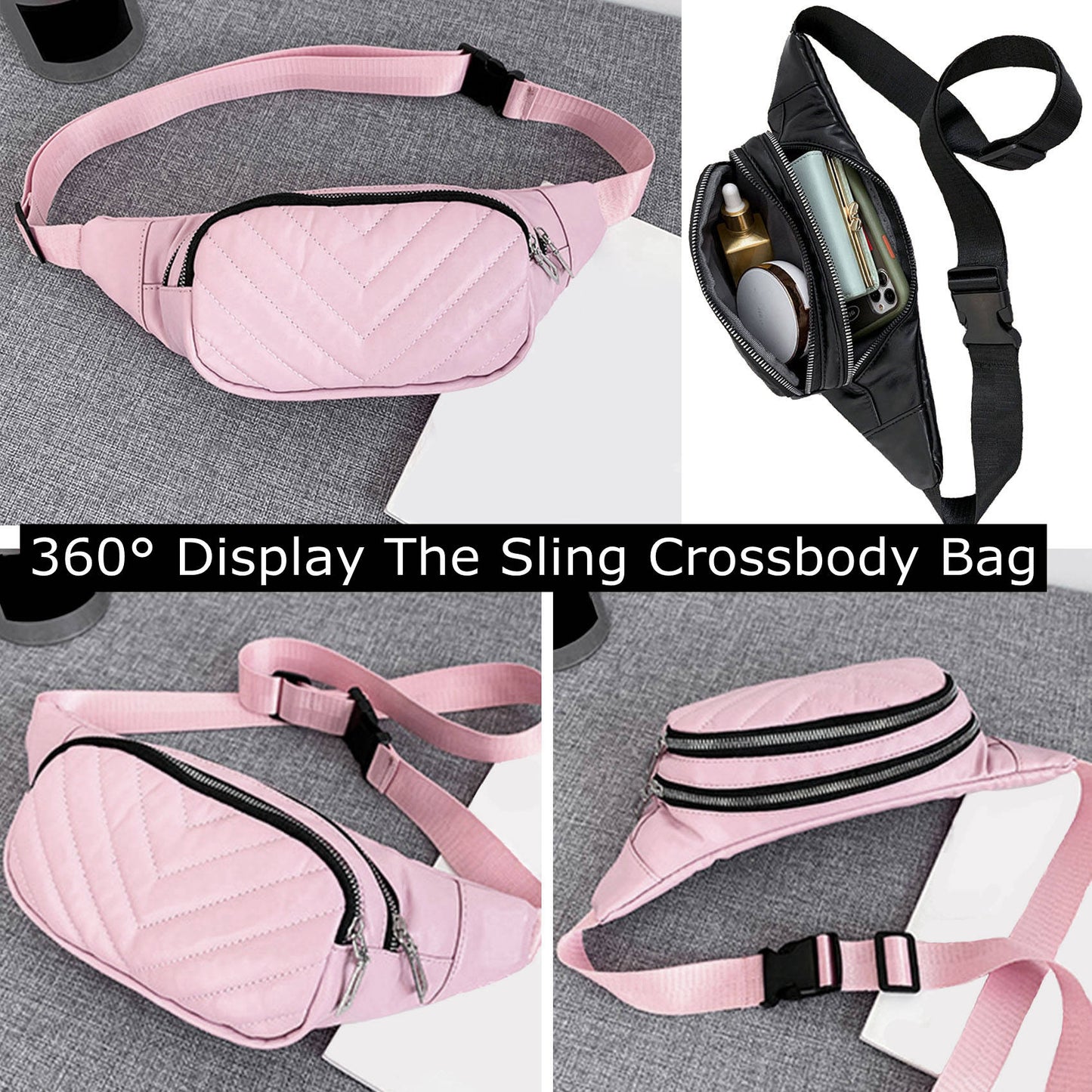 Beige quilted Pu leather fanny waist pack purse for daily outings
