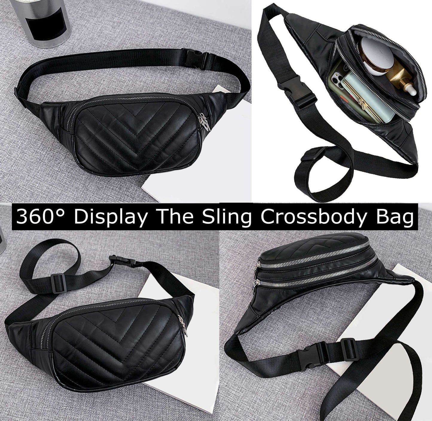 Beige quilted Pu leather fanny waist pack purse for daily outings