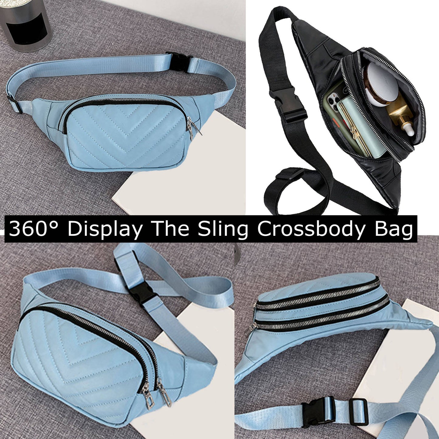 Beige quilted Pu leather fanny waist pack purse for daily outings