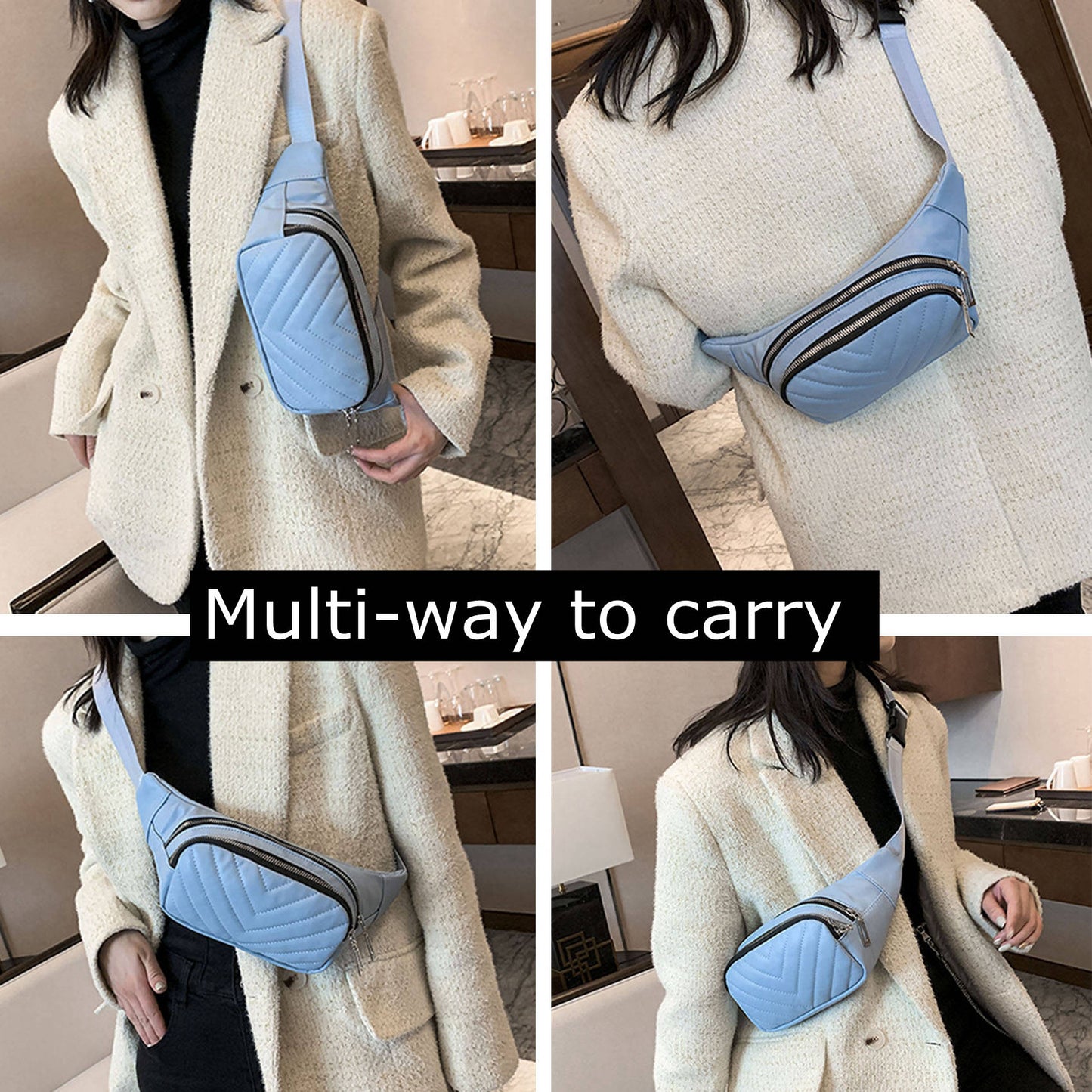 Beige quilted Pu leather fanny waist pack purse for daily outings