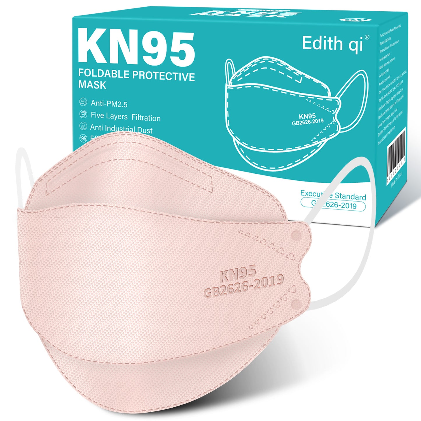 Edith qi KN95 Face Mask 50 PCS, 5 Ply Pink Disposable Face Masks for Adults Filter Efficiency 95%, Protection against PM 2.5 Smoke Particles