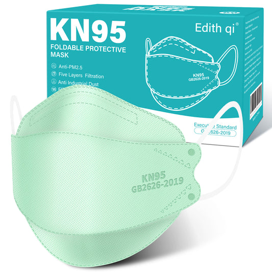 Edith qi KN95 Face Mask 50 PCS, 5 Ply Green Disposable Face Masks for Adults Filter Efficiency 95%, Protection against PM 2.5 Smoke Particles