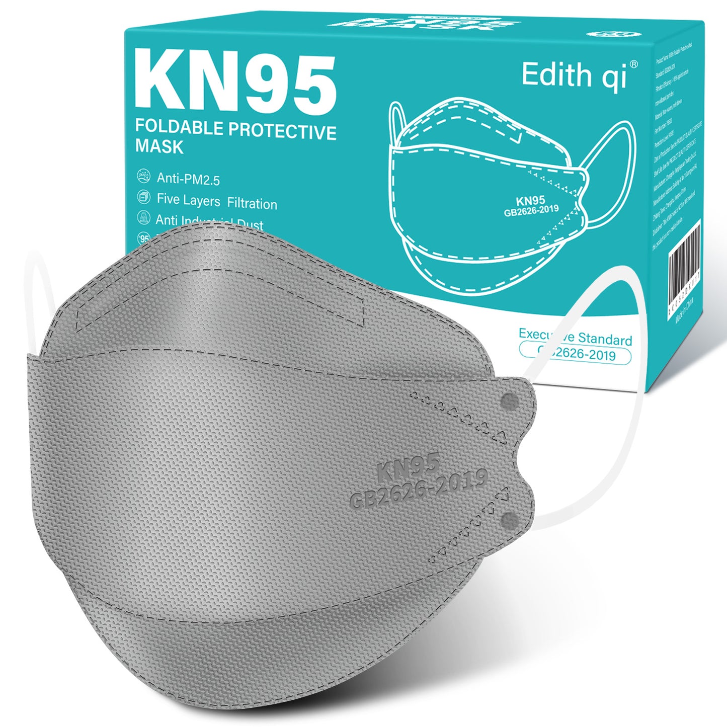 Edith qi KN95 Face Masks 50 PCS, 5 Ply Gray Disposable KN95 Masks for Adults Filter Efficiency 95%, Protection against PM 2.5 Smoke Particles