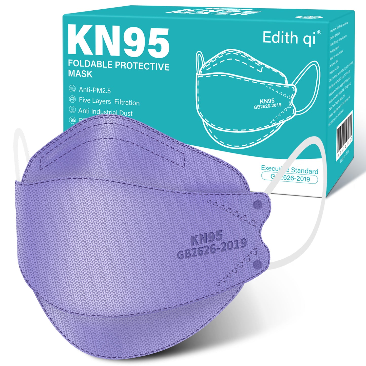 Edith qi KN95 Face Masks 50 PCS, 5 Ply Purple Disposable Face Masks for Adults Filter Efficiency 95%, Protection against PM 2.5 Smoke Particles