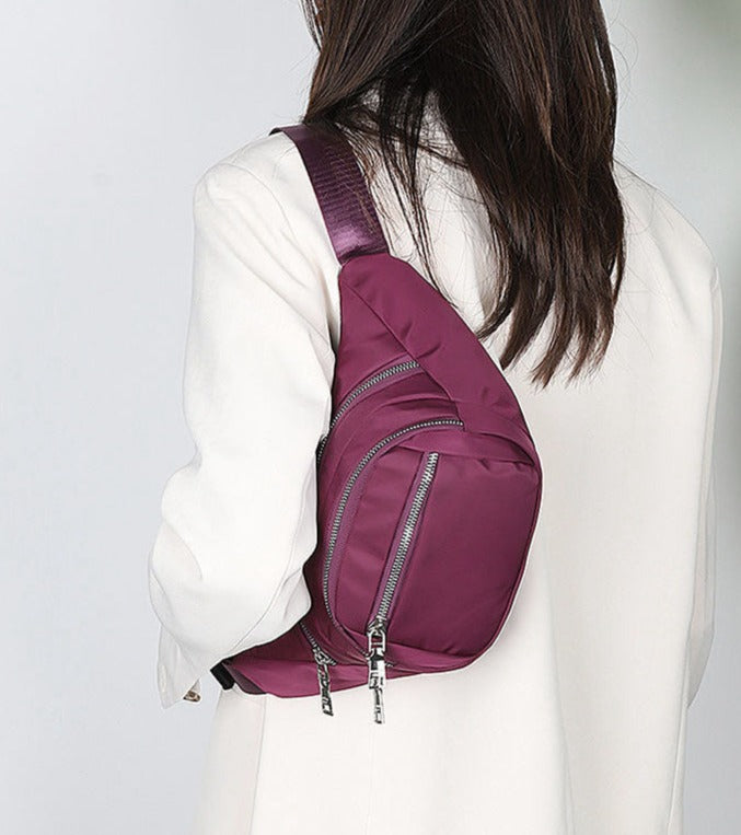 Hot pink nylon crossbody fanny waist pack purse for daily outings