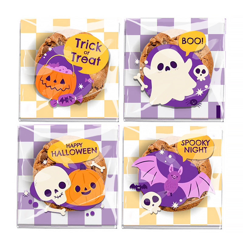 Halloween ghost bat printed clear opp small self-adhesive biscuits candies wrap bags 3.93*3.93 inches, 200pcs