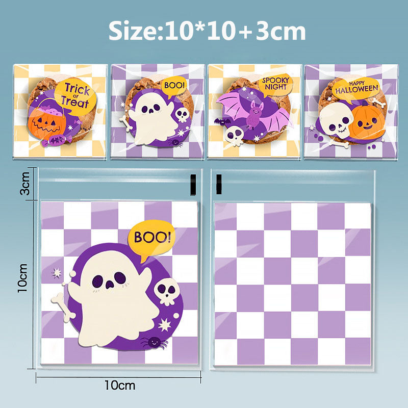 Halloween ghost bat printed clear opp small self-adhesive biscuits candies wrap bags 3.93*3.93 inches, 200pcs