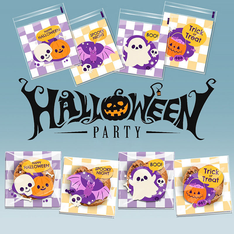 Halloween ghost bat printed clear opp small self-adhesive biscuits candies wrap bags 3.93*3.93 inches, 200pcs