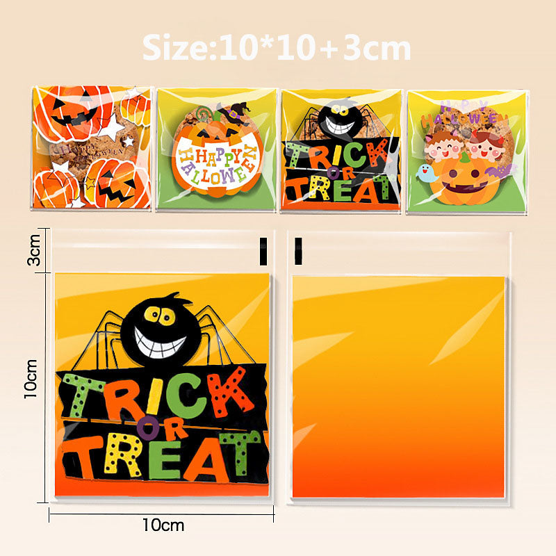 Halloween ghost bat printed clear opp small self-adhesive biscuits candies wrap bags 3.93*3.93 inches, 200pcs