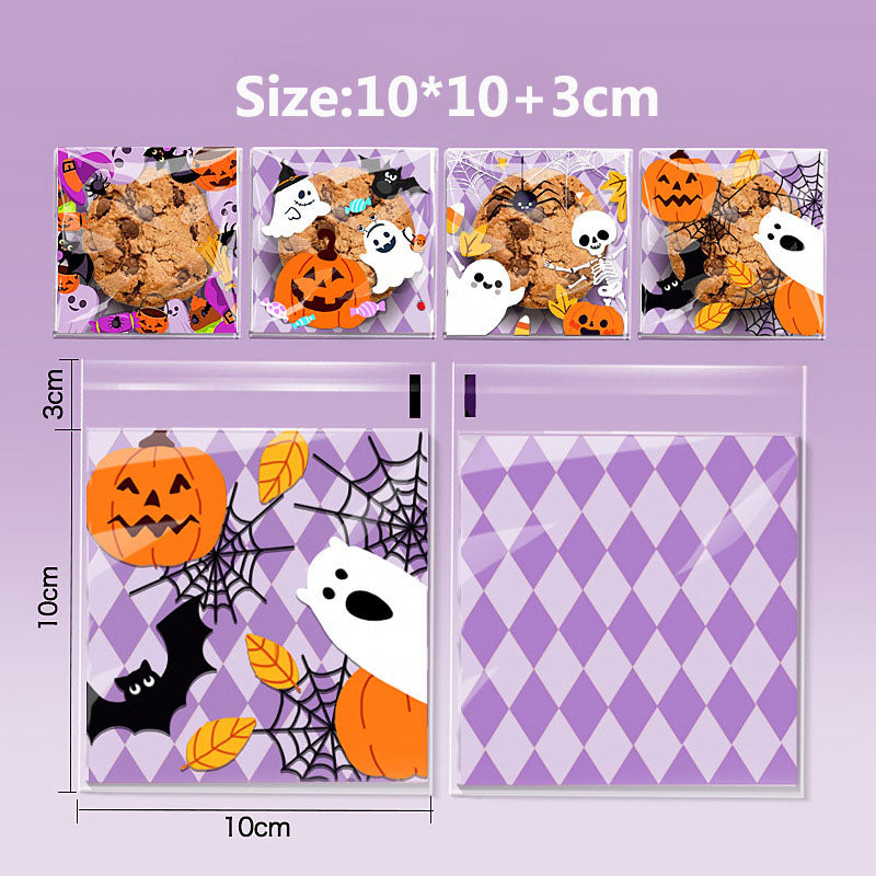 Halloween ghost bat printed clear opp small self-adhesive biscuits candies wrap bags 3.93*3.93 inches, 200pcs