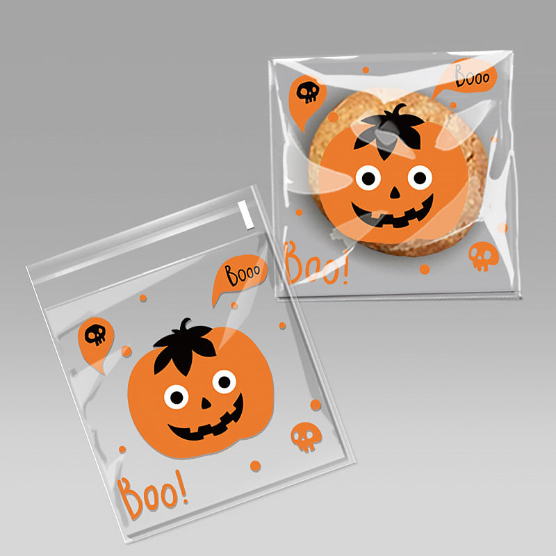 200pcs Halloween theme printed clear opp small self-adhesive biscuits candies wrap bags 3.93*3.93 inches