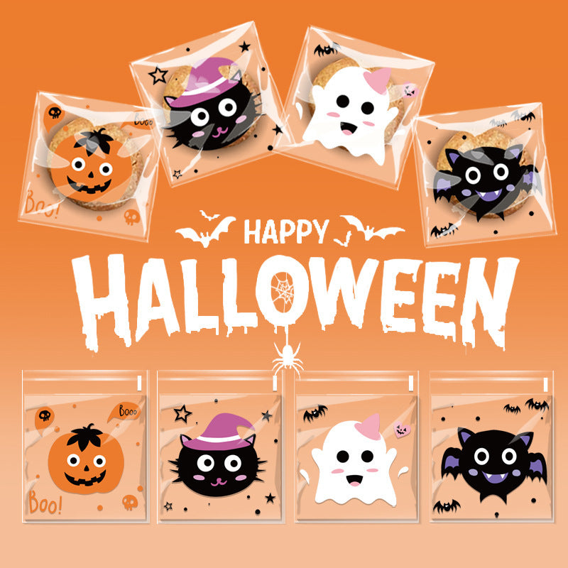 200pcs Halloween theme printed clear opp small self-adhesive biscuits candies wrap bags 3.93*3.93 inches