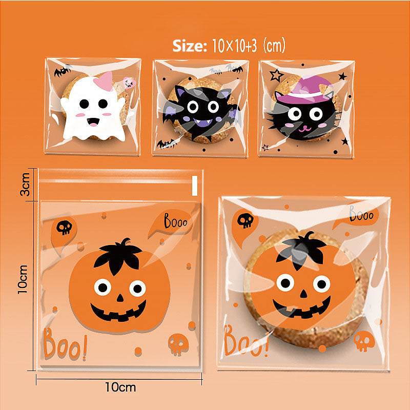 200pcs Halloween theme printed clear opp small self-adhesive biscuits candies wrap bags 3.93*3.93 inches