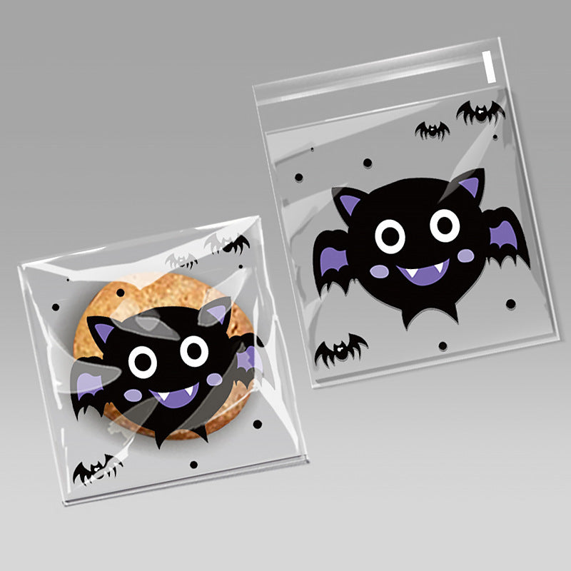 200pcs Halloween theme printed clear opp small self-adhesive biscuits candies wrap bags 3.93*3.93 inches