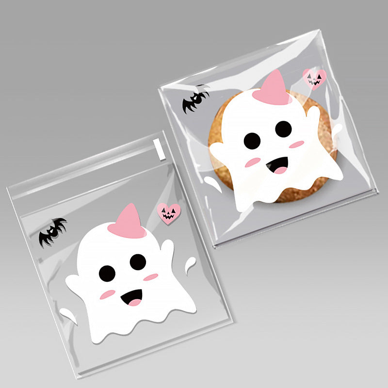 200pcs Halloween theme printed clear opp small self-adhesive biscuits candies wrap bags 3.93*3.93 inches