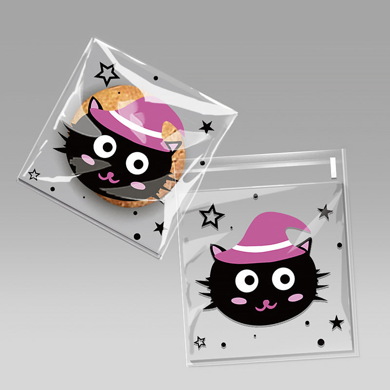200pcs Halloween theme printed clear opp small self-adhesive biscuits candies wrap bags 3.93*3.93 inches