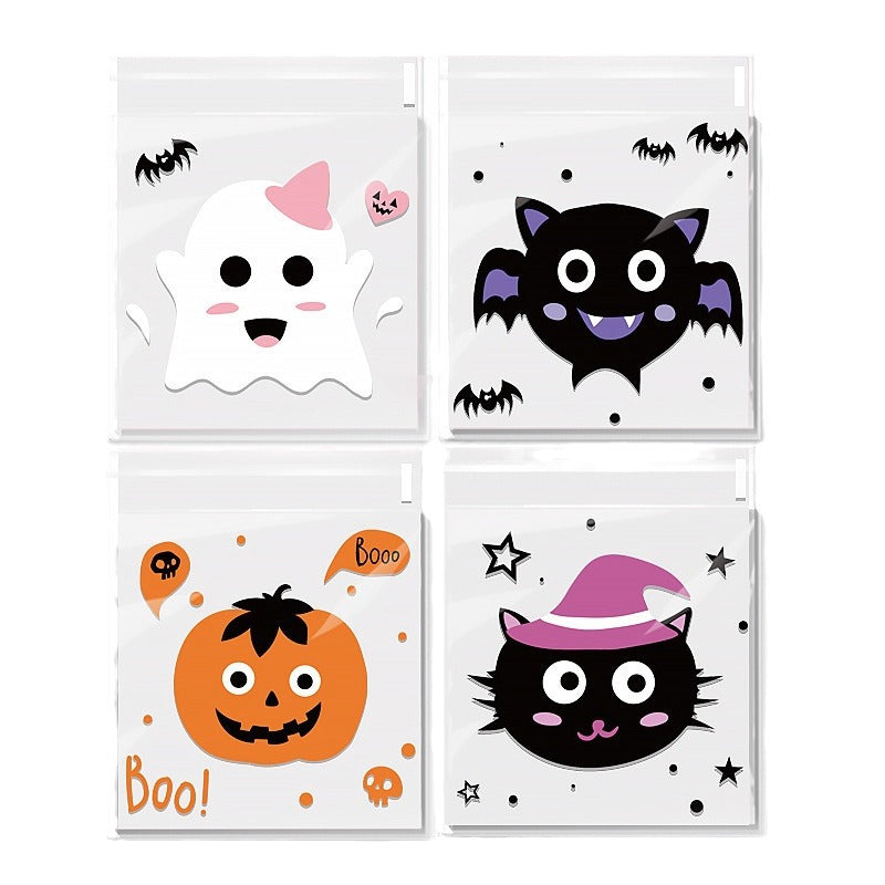 200pcs Halloween theme printed clear opp small self-adhesive biscuits candies wrap bags 3.93*3.93 inches
