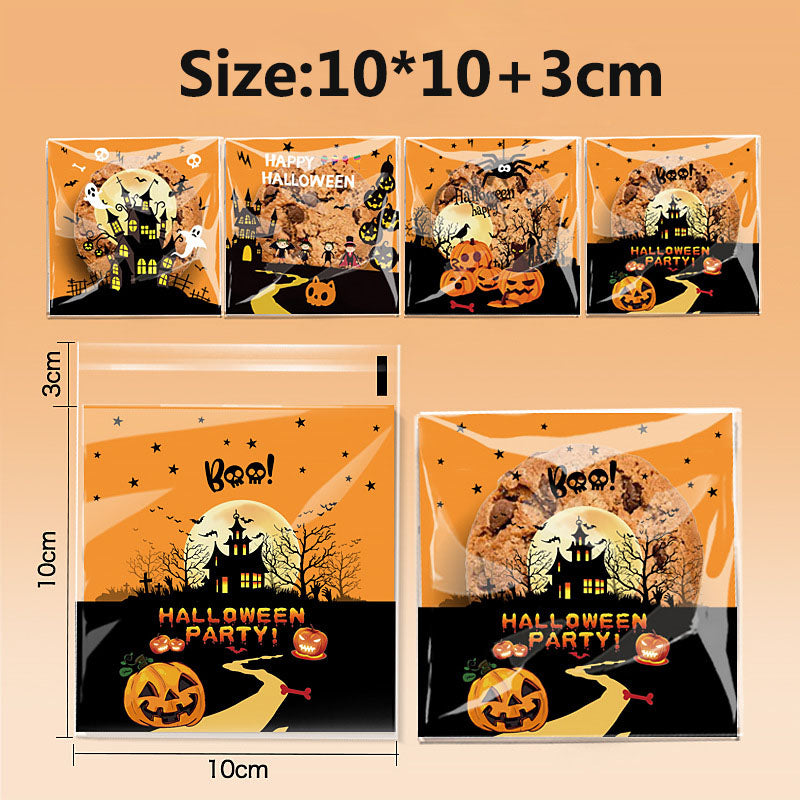 200pcs Halloween theme printed clear opp small self-adhesive biscuits candies wrap bags 3.93*3.93 inches