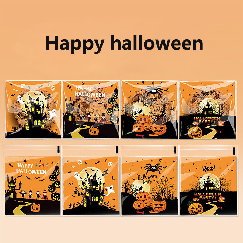 200pcs Halloween theme printed clear opp small self-adhesive biscuits candies wrap bags 3.93*3.93 inches