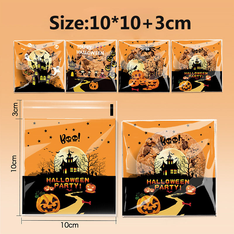 200pcs Halloween theme printed clear opp small self-adhesive biscuits candies wrap bags 3.93*3.93 inches
