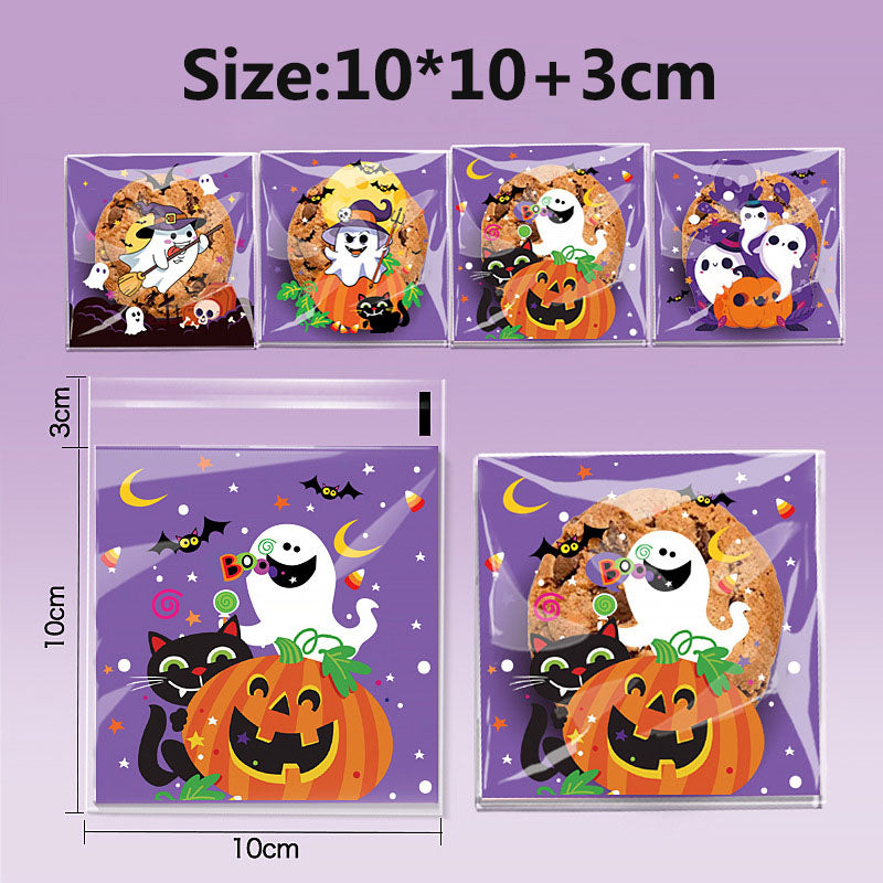 200pcs Halloween theme printed clear opp small self-adhesive biscuits candies wrap bags 3.93*3.93 inches