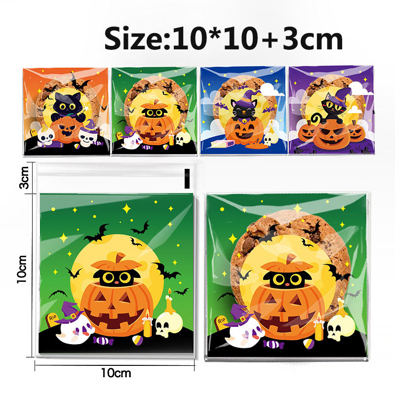 200pcs Halloween theme printed clear opp small self-adhesive biscuits candies wrap bags 3.93*3.93 inches