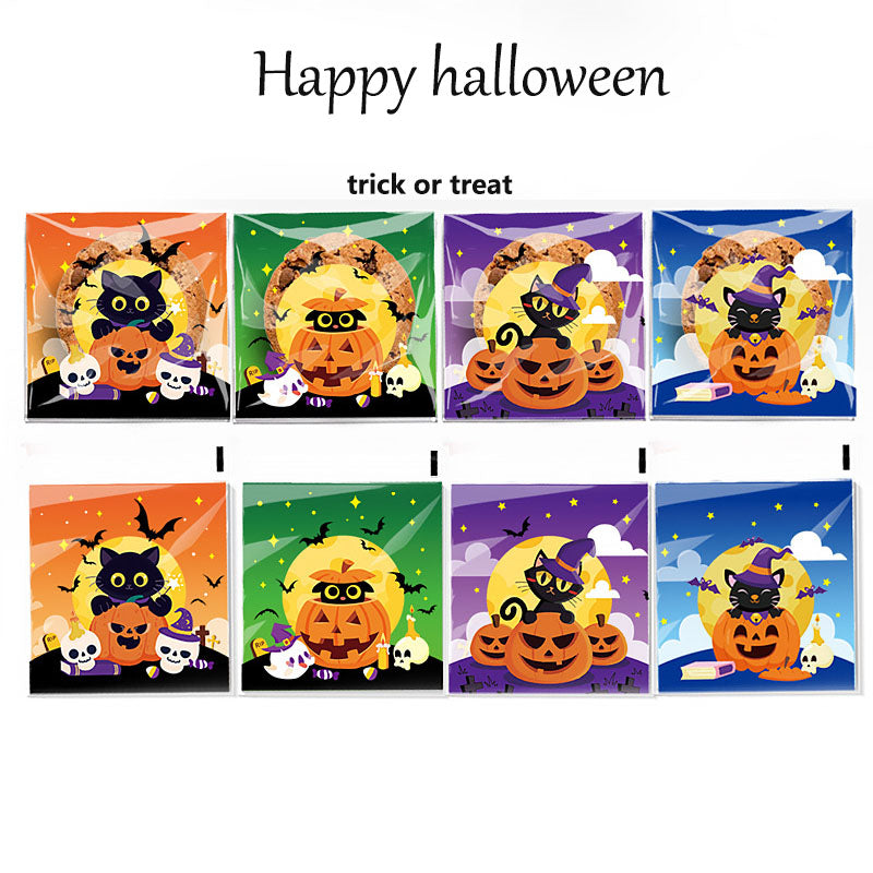 200pcs Halloween theme printed clear opp small self-adhesive biscuits candies wrap bags 3.93*3.93 inches