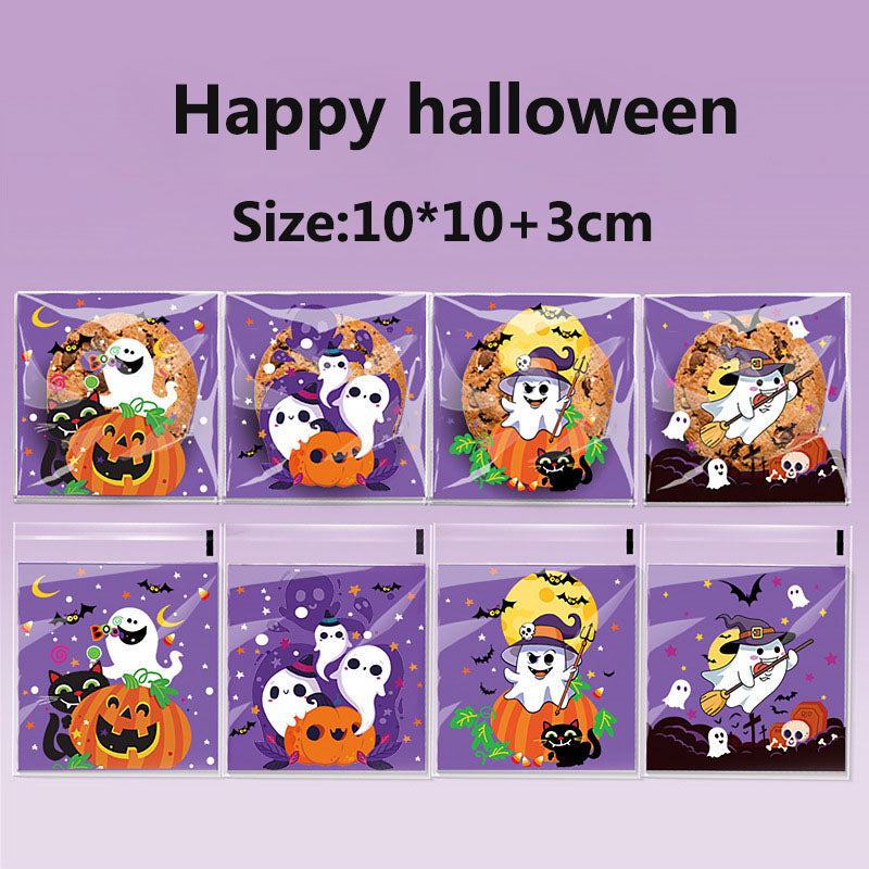 200pcs Halloween theme printed clear opp small self-adhesive biscuits candies wrap bags 3.93*3.93 inches