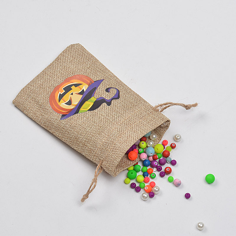 Halloween theme printed burlap biscuits candies bakery wrap bags with drawstrings,5.9*3.93 inches