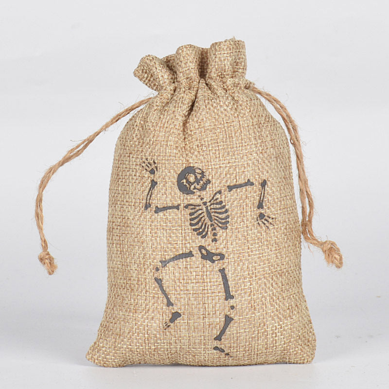 Halloween theme printed burlap biscuits candies bakery wrap bags with drawstrings,5.9*3.93 inches