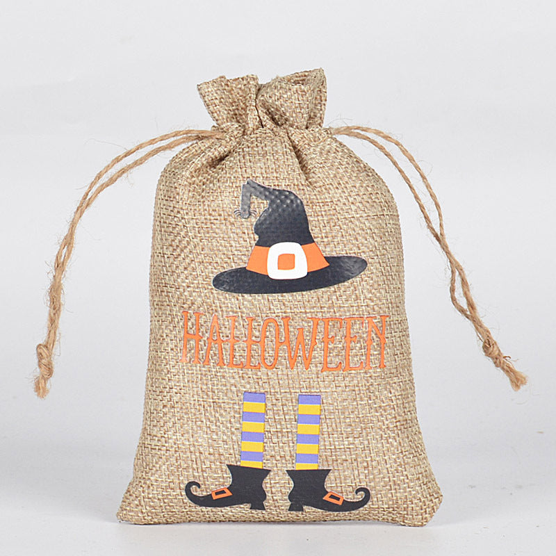 Halloween theme printed burlap biscuits candies bakery wrap bags with drawstrings,5.9*3.93 inches