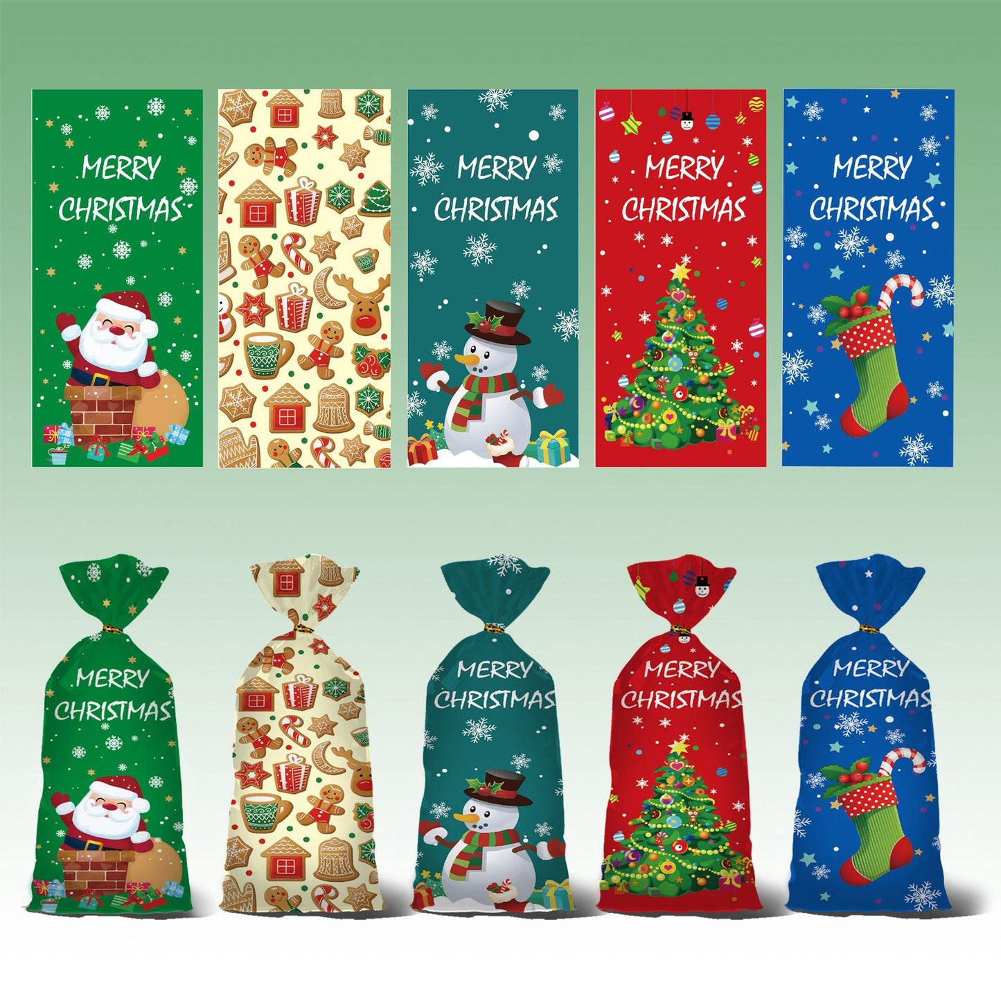 100pcs Merry Christmas theme printed opp biscuits candies bakery gift wrap bags 10.6*5.1 inches
