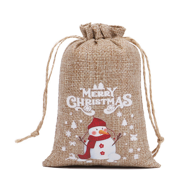 Christmas theme printed burlap biscuits candies bakery wrap bags with drawstrings,5.9*3.93 inches