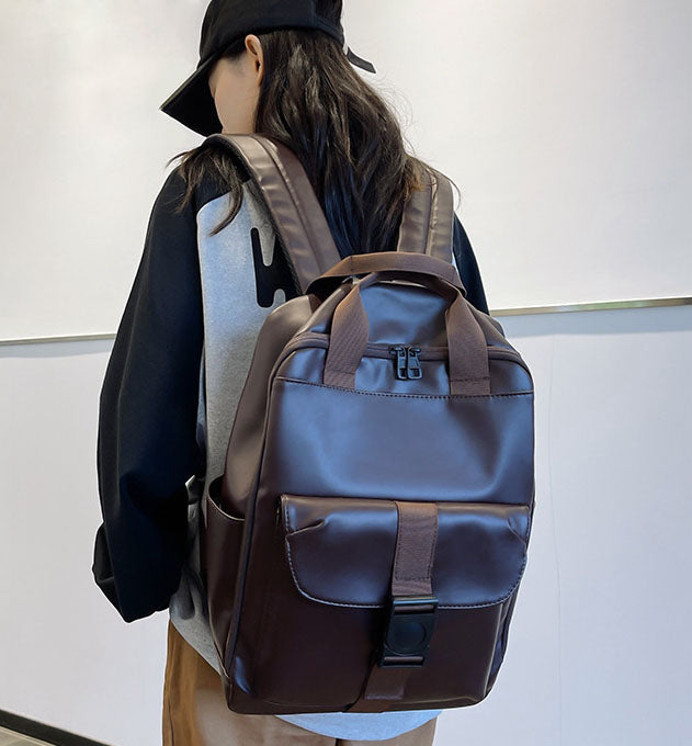Unisex PU leather travel backpack, senior school bags for girls and boys