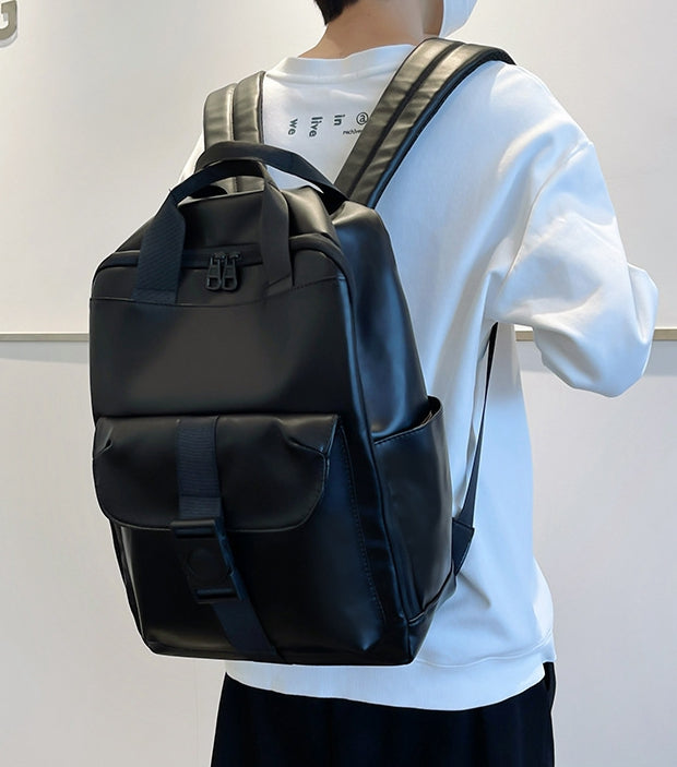 Unisex PU leather travel backpack, senior school bags for girls and boys